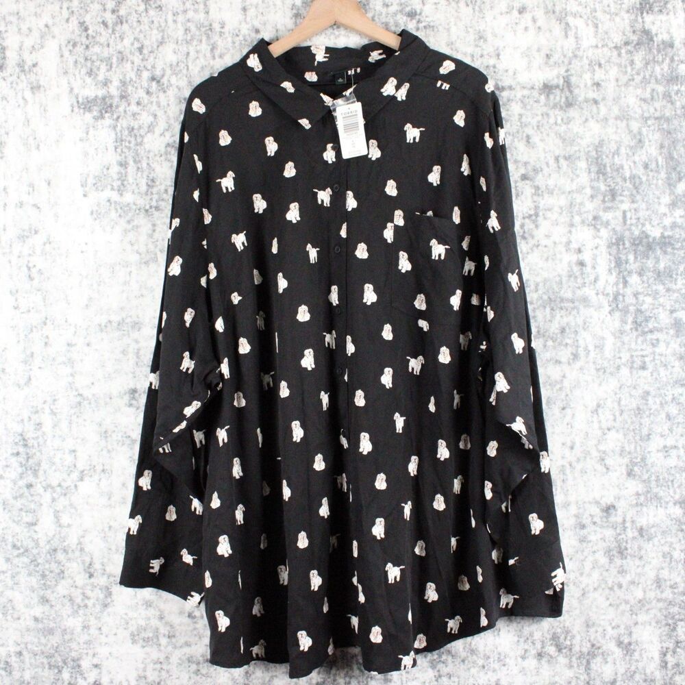 NEW Torrid Dog Shirt Blouse Black Womens Plus Sz 6X Lizzie Rayon Twill Button Up
